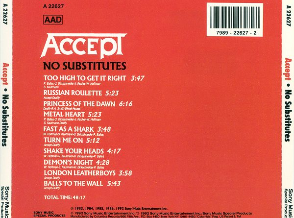 Accept - Too High To Get It Right